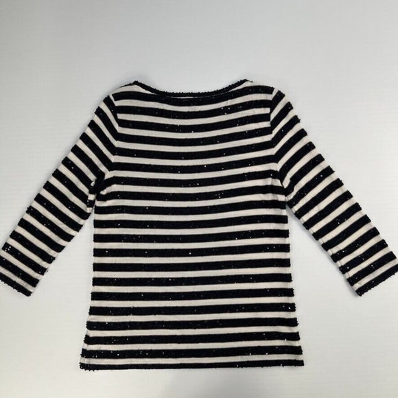Talbots off white navy sequin 3/4 striped top - Picture 4 of 11